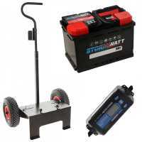 Set completo: carrello Volpi + batteria 100 ah + caricabatteria Awelco Automatic 20