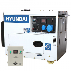 Hyundai DHY8000SE - Generatore di corrente diesel  silenziato carrellato con AVR 6.3 kW - Continua 6 kW Monofase + ATS
